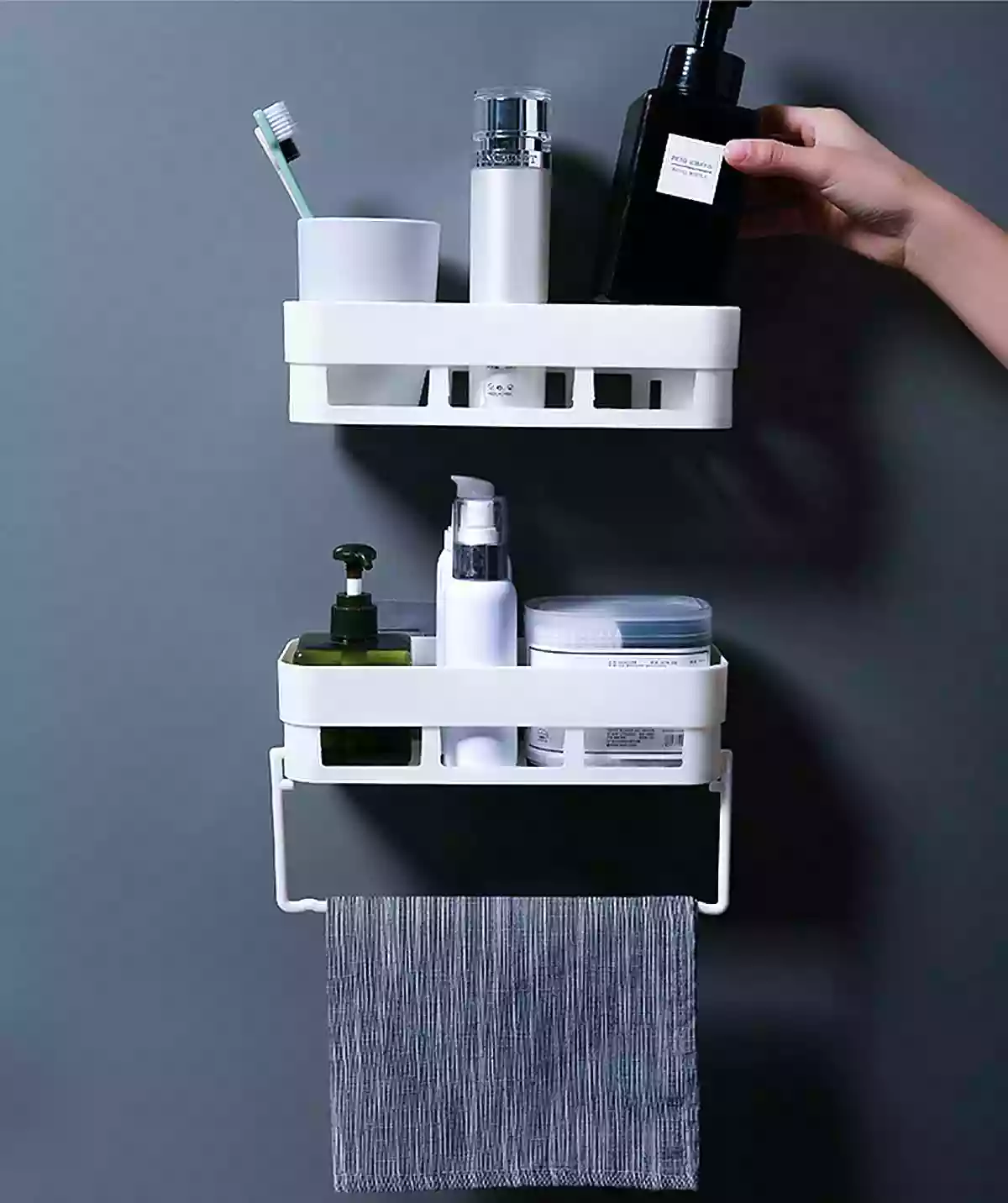 Wolpin Plastic Rectangular Multipurpose Wall Shelves with Towel Hanger Shelf Self